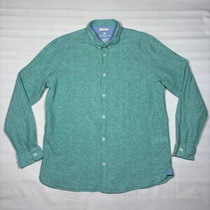 Tom Tailor Blue/Green Linen Cotton Blend Long Sleeve Button Down Shirt Mens 2XL